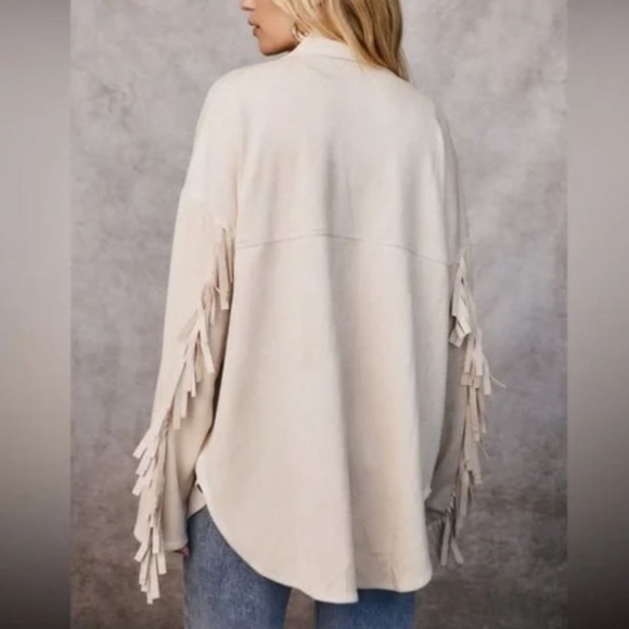 12th Tribe Desert Palm Ivory Fringe Suede Jacket - Picture 2 of 6